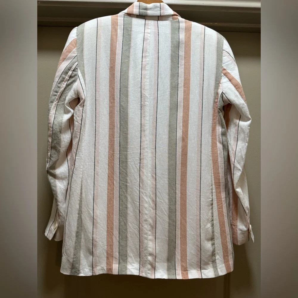 Zara Striped Linen Blend Blazer Size Medium - Picture 8 of 14